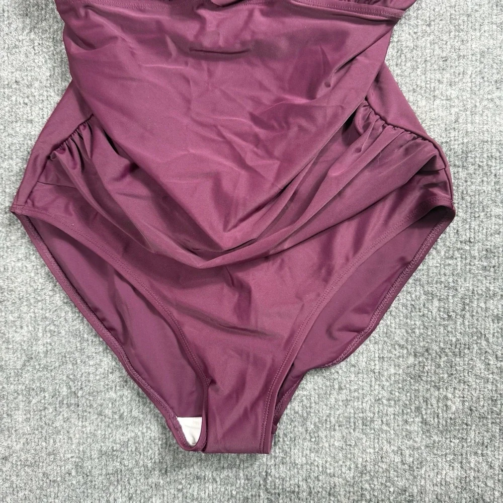 Plum Purple Ruffle One Piece Swimsuit Ruched Tummy‎ Control V-Neck Bathing Suit